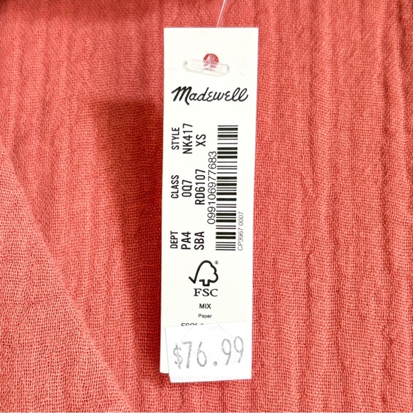 Madewell Mini Dress Cuff Sleeve Button Front Size XS NWT - Picture 9 of 9